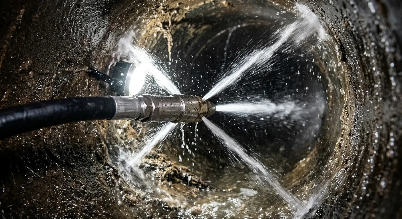 High-pressure hydro jetting nozzle cleaning sewer pipe for Storm Drain Cleaning in Cedar Mill